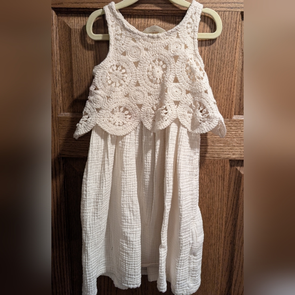 Girls Cream Crochet Lace Top Dress